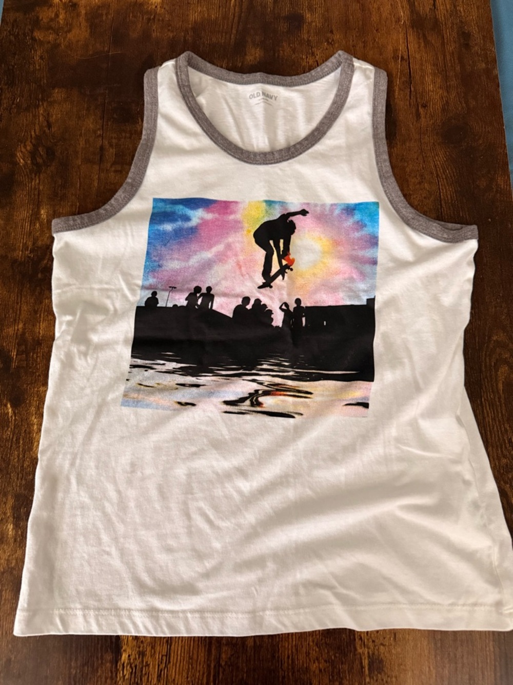 Old Navy White Boys Tank Top with Sunset Skate Graphic